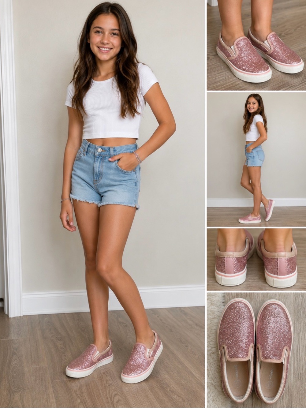 Vans Pink Glitter Slip-On Sneakers with White Trim